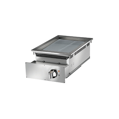 Baron 1 burner drop in electric fry top with ribbed chrome plate.
