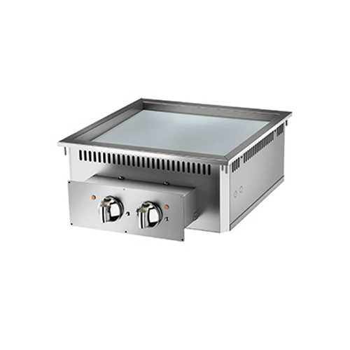 Baron 2 burner drop in electric fry top with smooth chrome plate.