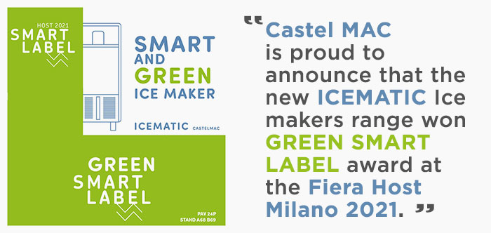 Green Smart Label award for Castel MAC new Icematic ice machine range CS ZP series of evironmentally friendly ice machines | R290