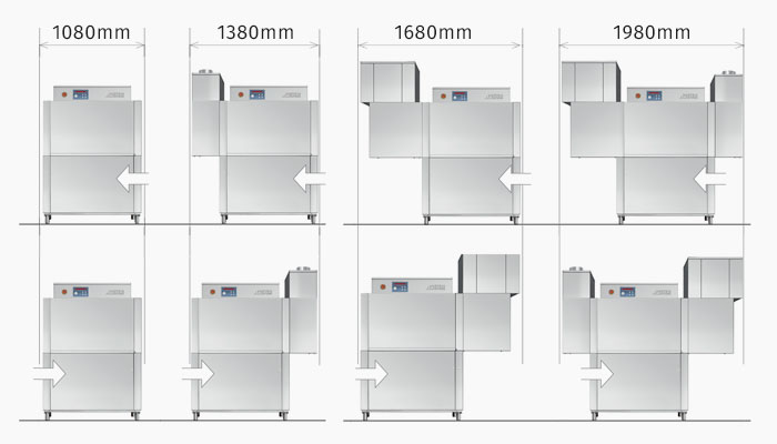 Dihr RX101E compact rack conveyor dish washer, customisable and reversible options