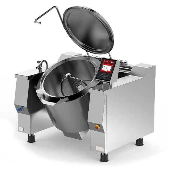 Firex Direct gas heating medium to large size non pressurised tilting braising pans with mixer