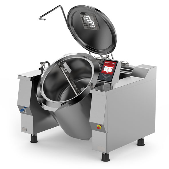 Firex Indirect gas heating non pressurised tilting jacketed kettles with mixer