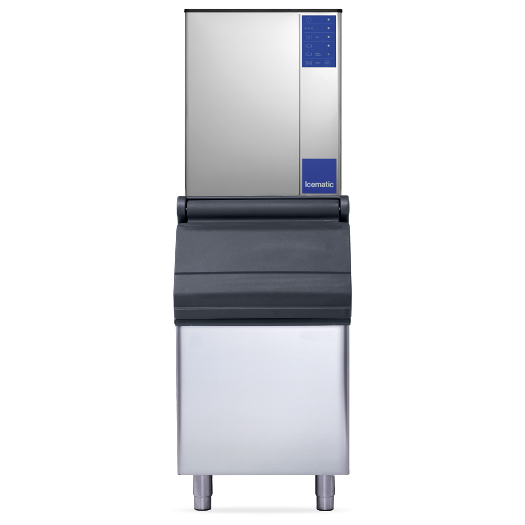 Icematic High production slim line half dice ice machine. 200kg production. 6g cube.
