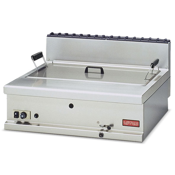 Lotus 28L capacity gas large pan pastry fryer. Bench model.