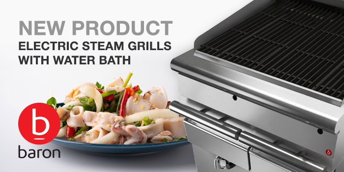 High powered electric steam grills bbq with water bath, Baron commercial cooking equipment, Made in Italy