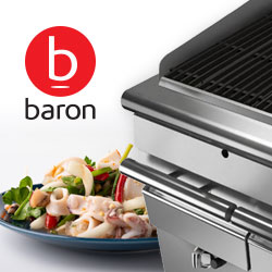 High powered electric steam grills bbq with water bath, Baron commercial cooking equipment, Made in Italy