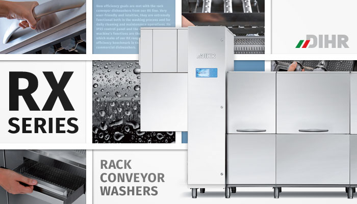 Dihr rack conveyor dish washers, high efficiency, cutting edge technology, commercial ware washers, made in Italy