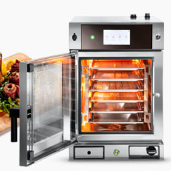 Compact Slim Line Combi Ovens, Convection cooking with forced ventilation, steam and mixed direct injection, Moduline Catering Equipment