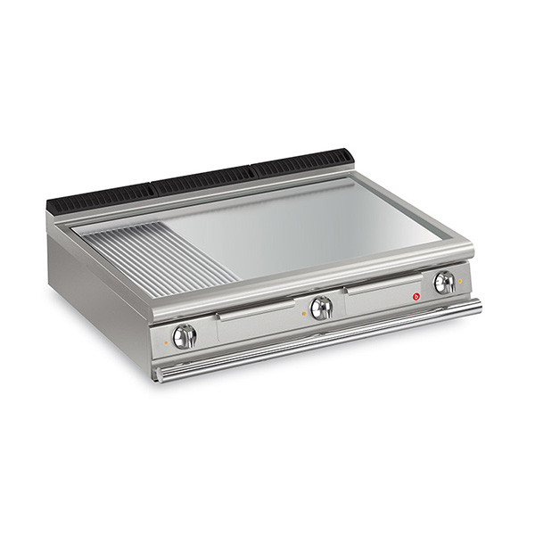 Moduline baron 3 burner electric fry top smooth ribbed chrome plate thermostat control q70ft e1225