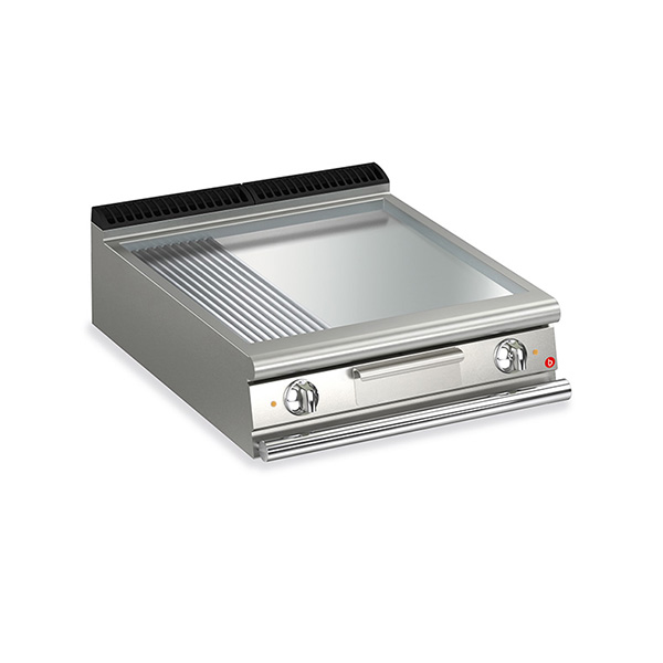Moduline baron 2 burner electric fry top smooth ribbed chrome plate thermostat control q70ft e825