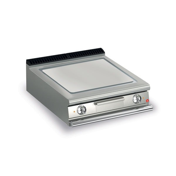 Baron 2 burner electric fry top with smooth mild steel plate and thermostat control.