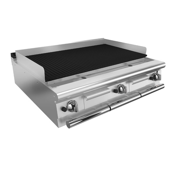 Baron 3 burner gas lava rock chargrill.