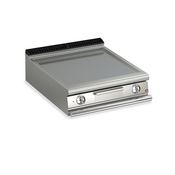 Baron 2 burner electric fry top with smooth mild steel plate and thermostat control.