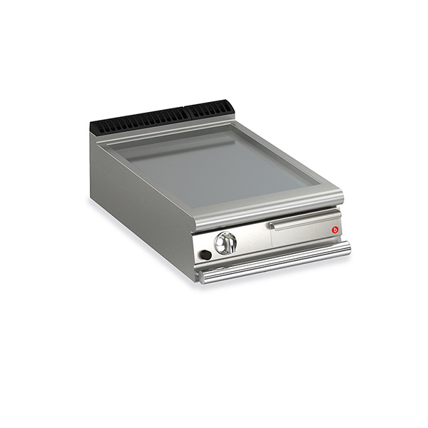 Baron 1 burner gas fry top with smooth mild steel plate.