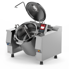 Firex Baskett model tilting jacketed kettle featuring the new easy touch control panel